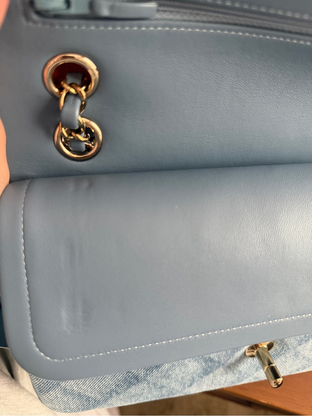 CHANEL Light Blue Quilted Denim Shoulder Bag with Chain Strap - Picture 3 of 4